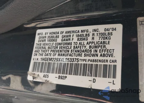 2004 Honda Civic Ex из США, поврежденный, VIN 1HGEM229X4L053375